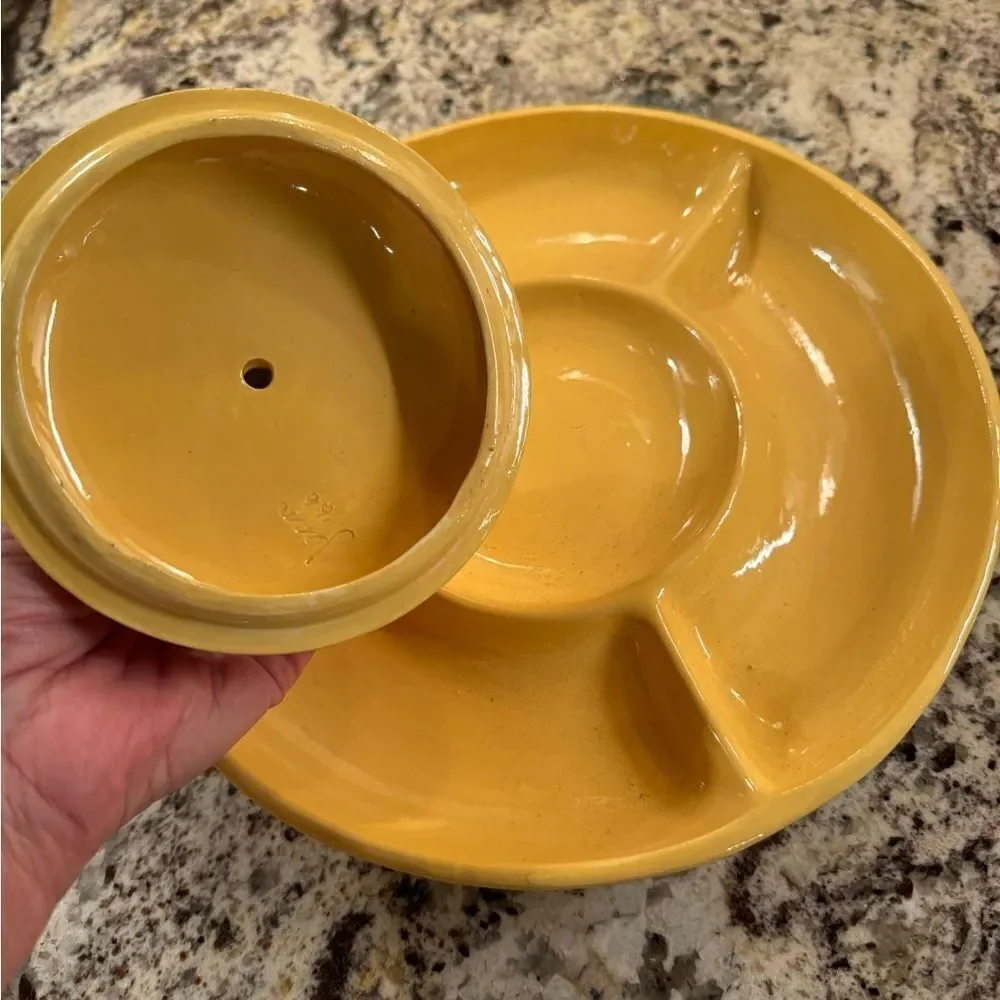 Homemade 1966 vintage ceramic cheese server with mouse topper lid